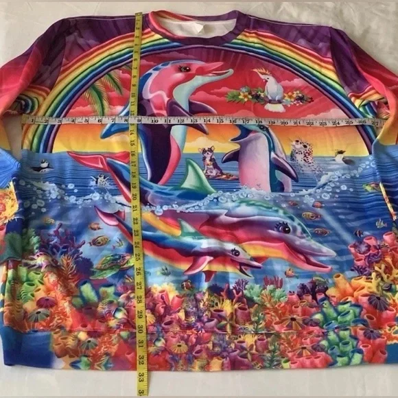 Lisa Frank Rage On! Dolphin All Over Print Pullover Sweatshirt, Approx SZ 2XL - Picture 6 of 9